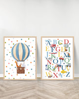 Set of 2 decorative paintings - Hot Air Balloon | Alphabet - Wood