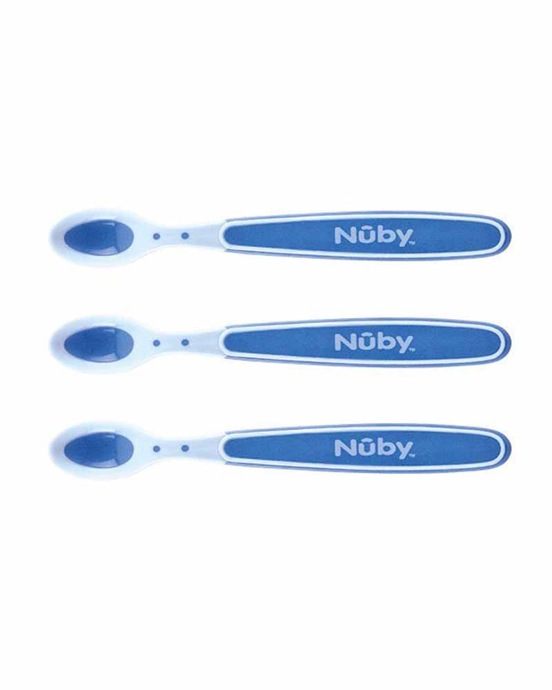 Lot de 3 cuillères Nûby thermosensibles à bord doux +3m - Bleu