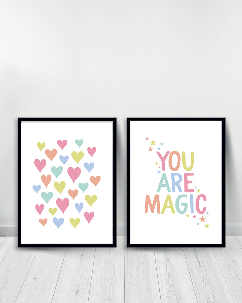 Ensemble de 2 Tableaux décoratifs - Cœurs | You Are Magic - Noir