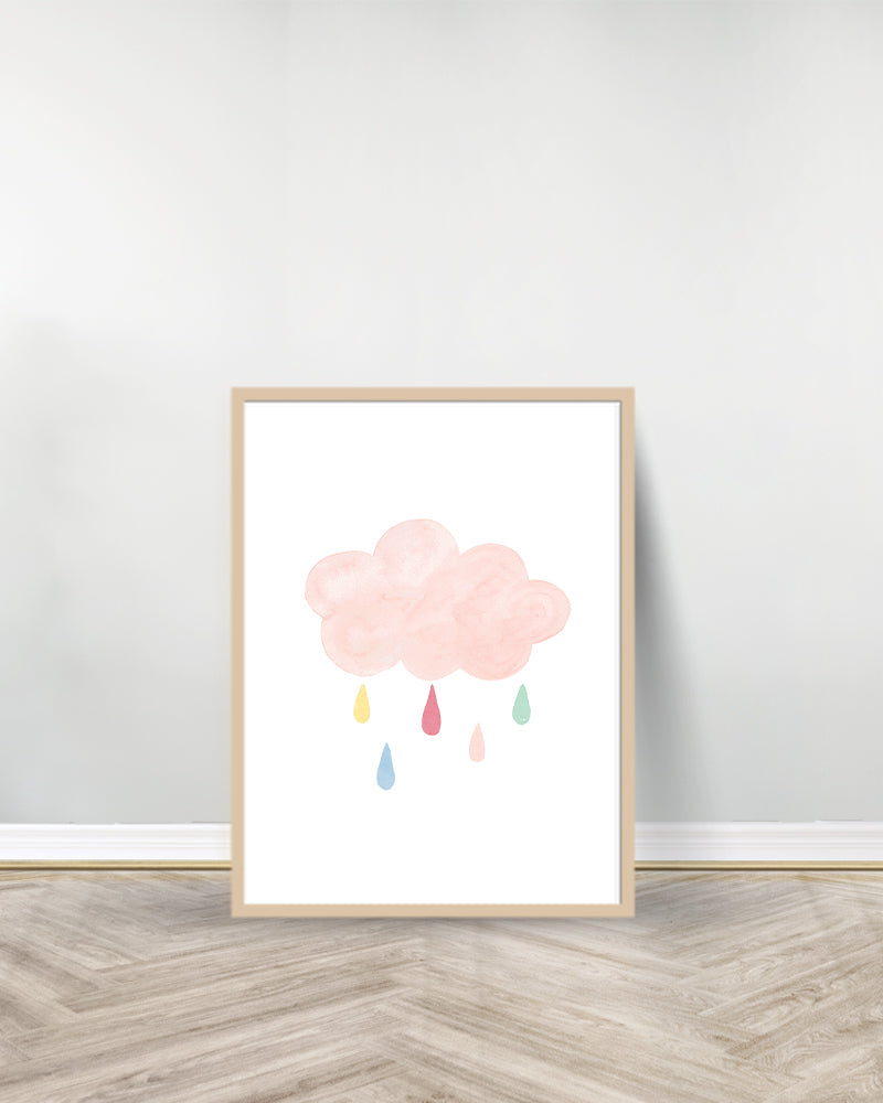 Set of 3 decorative paintings - Sun | Rainbow | Pink Cloud - Wood