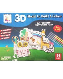 3D Model To Build & Colour 24 Pièces - Owl Pen Holder & Giraffe Photo Frame