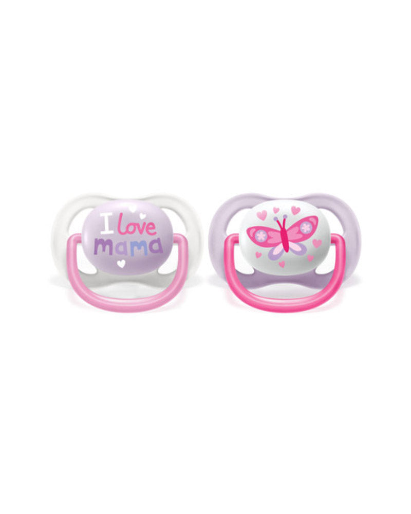 Avent Lot de 2 Sucettes Ultra Air Collection Happy 0-6m Fille