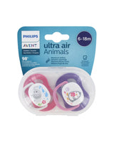 Avent Lot de 2 Sucettes Orthodontiques Ultra Air Animals 6-18m Fille