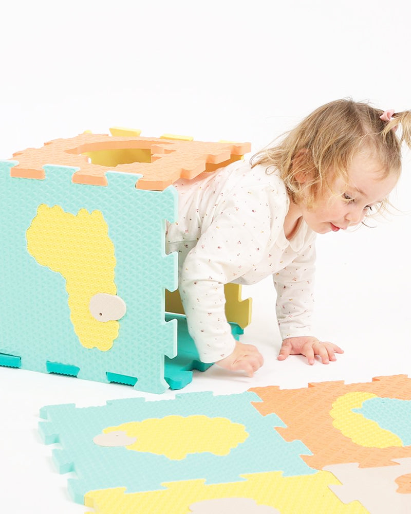 Ludi 9 Dalles Animaux Pastel - Tapis D'Éveil Géant Puzzle 3D Dès La Naissance