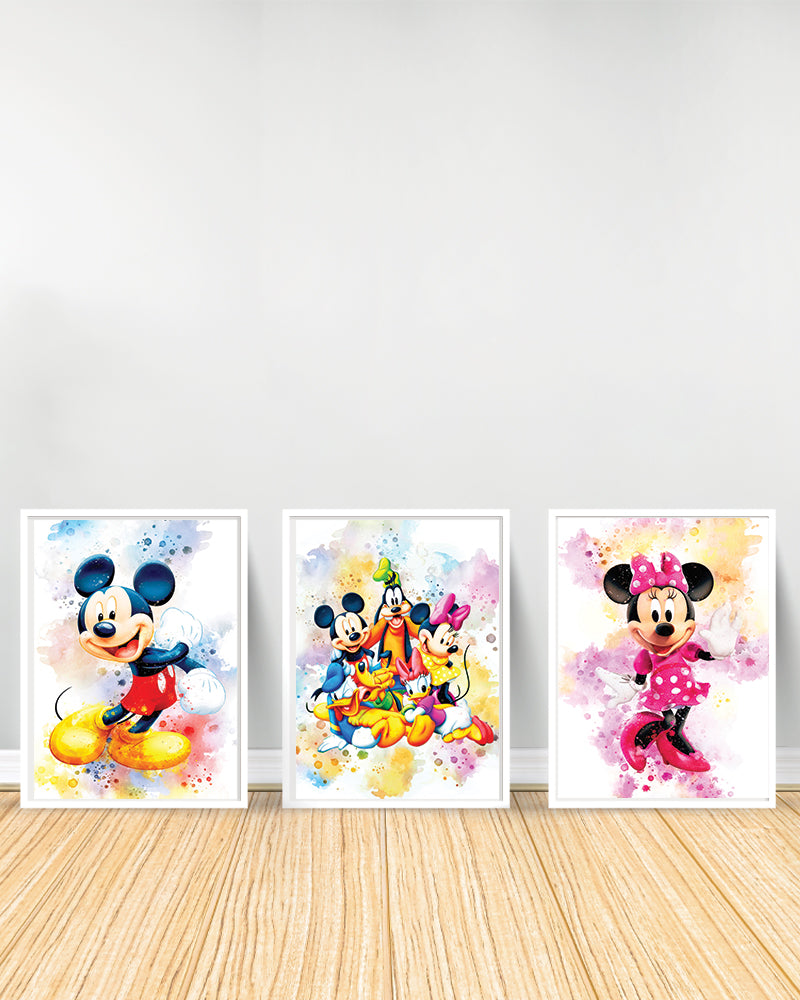 Ensemble de 3 Tableaux décoratifs - Mickey Mouse - Blanc