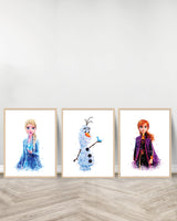 مجموعة من 3 لوحات زينة - ملكة الثلج | أولاف - خشب