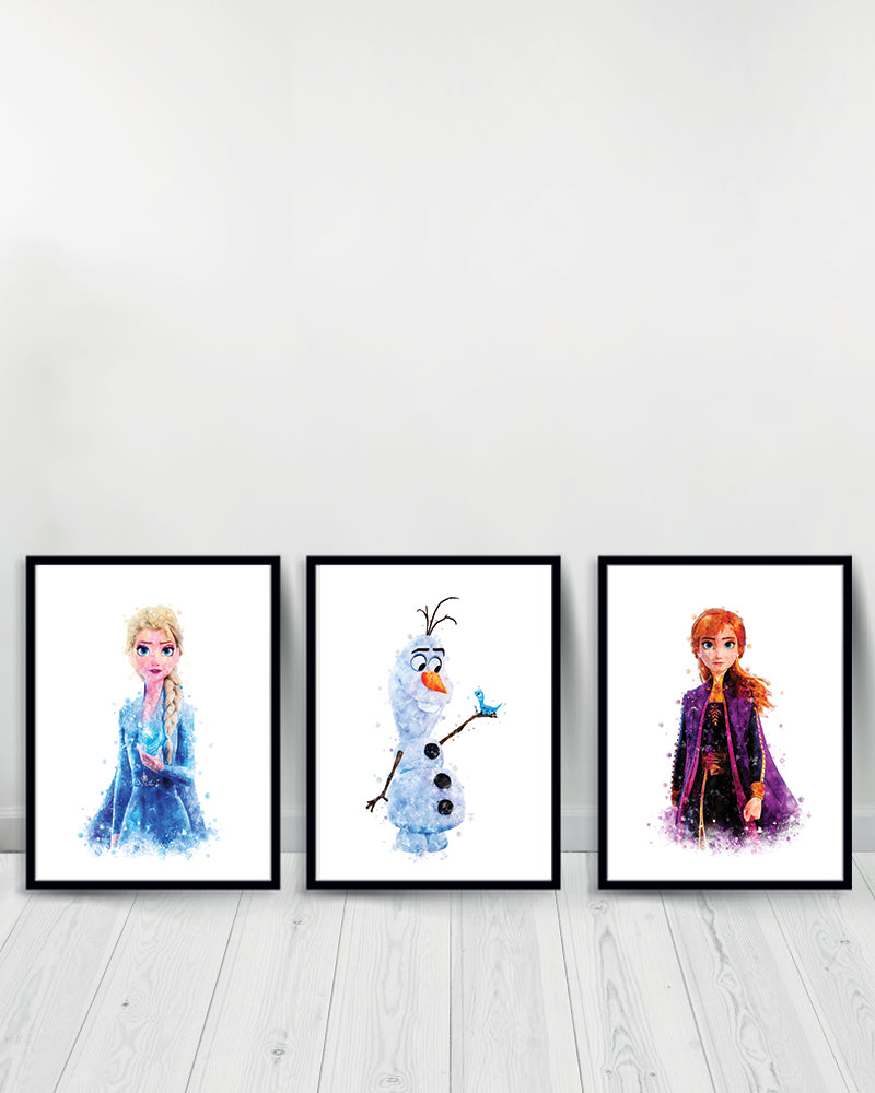 مجموعة من 3 لوحات زينة - ملكة الثلج | أولاف - سوداء