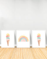 Set of 3 decorative paintings - Balloons | Rainbow | Ice Cream - White