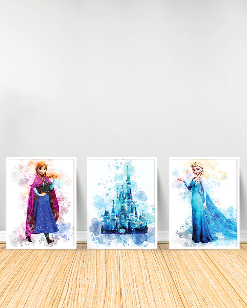 مجموعة من 3 لوحات زينة - ملكة الثلج | قلعة - بيضاء