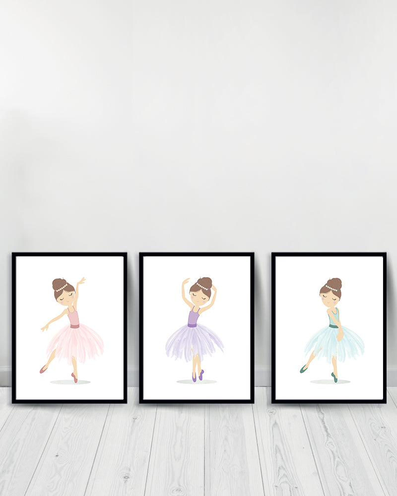Ensemble de 3 Tableaux décoratifs - Les trois Ballerines - Noir