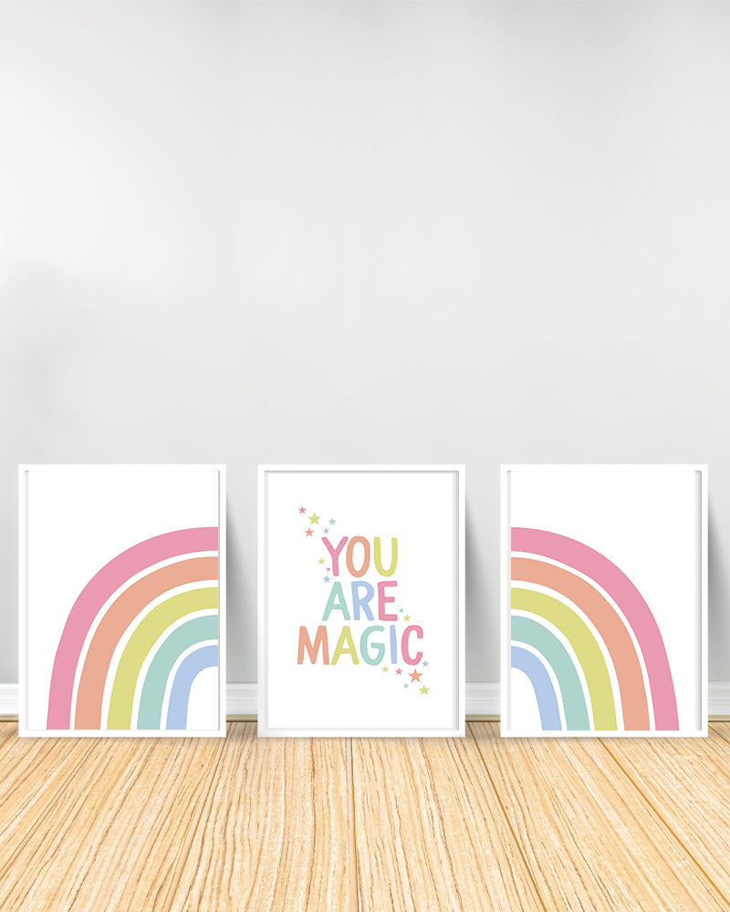 Ensemble de 3 Tableaux décoratifs - Arc-en-ciel | You Are Magic - Blanc