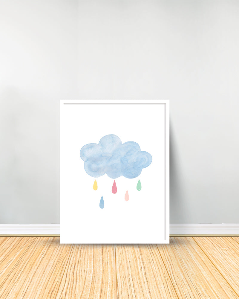 Set of 3 decorative paintings - Sun | Rainbow | Blue Cloud - White