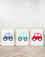 مجموعة من 3 لوحات زينة - ثلاث سيارات - خشب