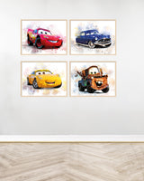 Set of 4 decorative paintings - Cars - Wood