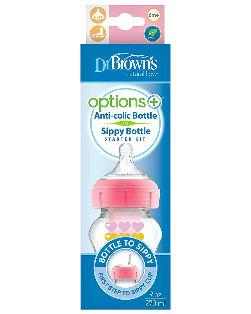 Dr. Brown's Bottle 270ml Wide Neck Pink 6M+ (sippy+teat L3)