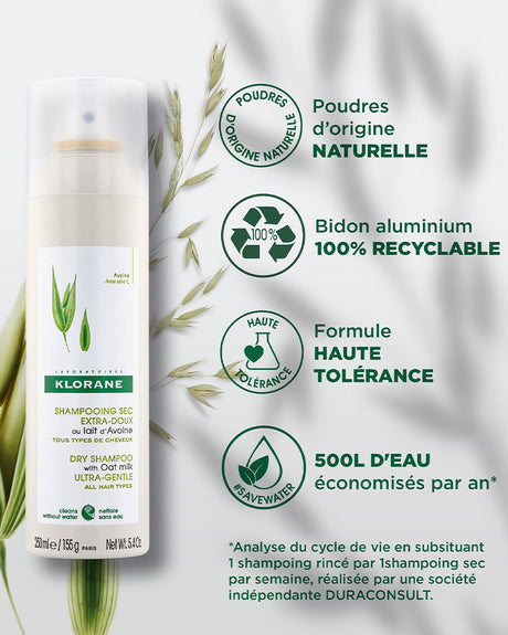 Klorane Shampooing sec extra-doux au lait d'Avoine - 150ml