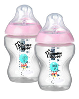 Lot of 2 Tommee Tippee Closer to Nature Bottles 0m+ Pink - 260ml