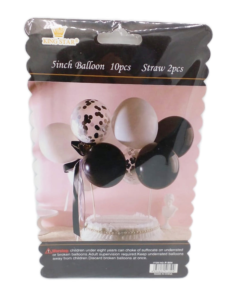 Pack 10 Black & White Balloons For Party