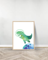 Set of 3 decorative paintings - Dinosaur in Space - Wood