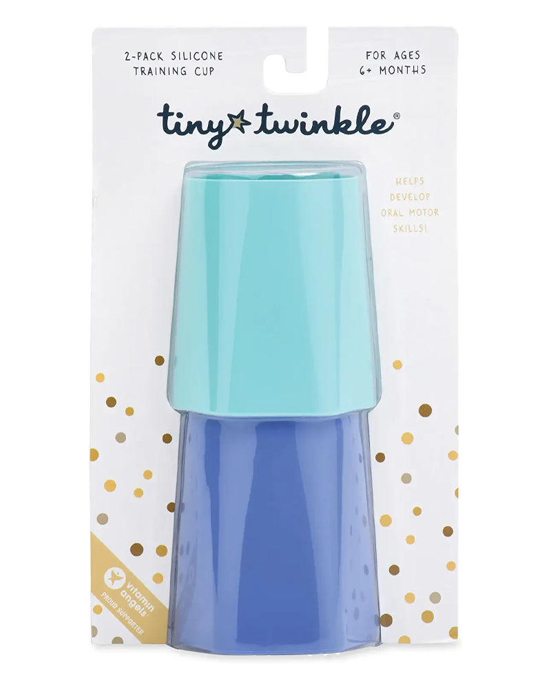 Juego de 2 vasos de aprendizaje de silicona Tiny Twinkle - Azul y verde