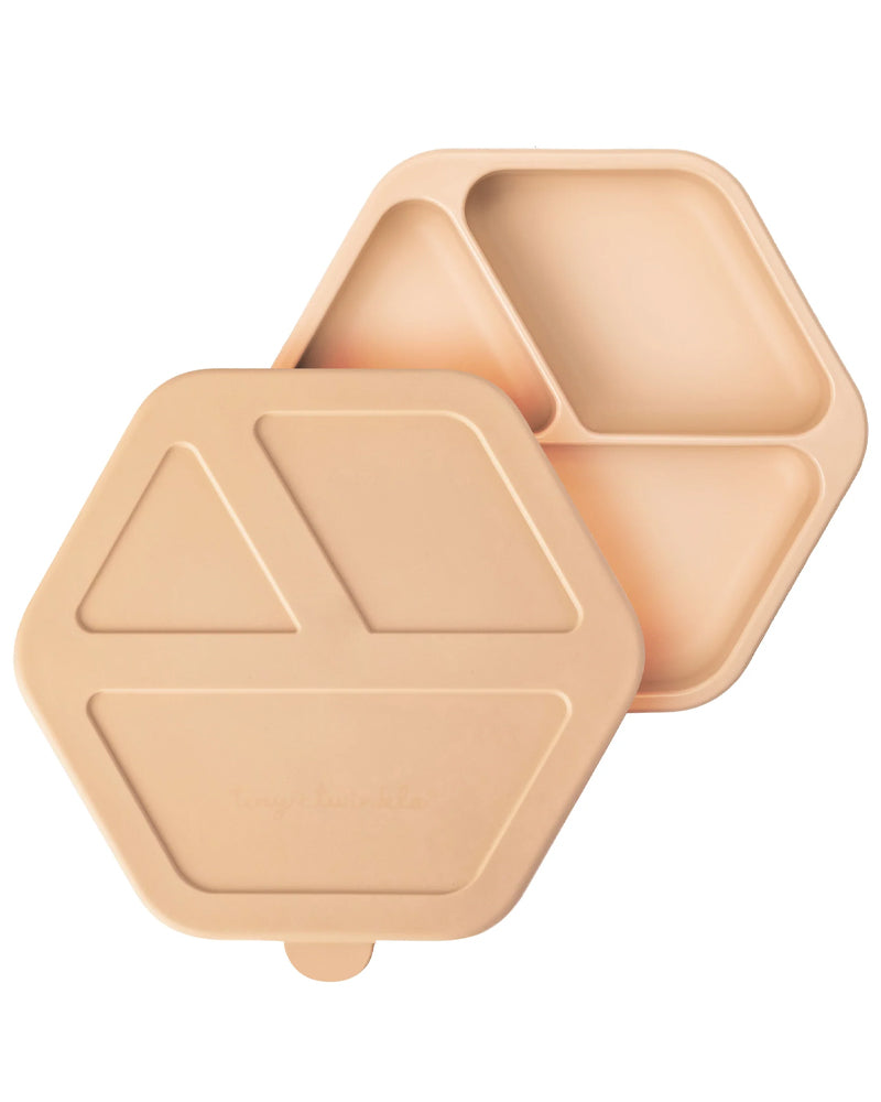 Tiny Twinkle Compartment Plate with Silicone Lid - Beige