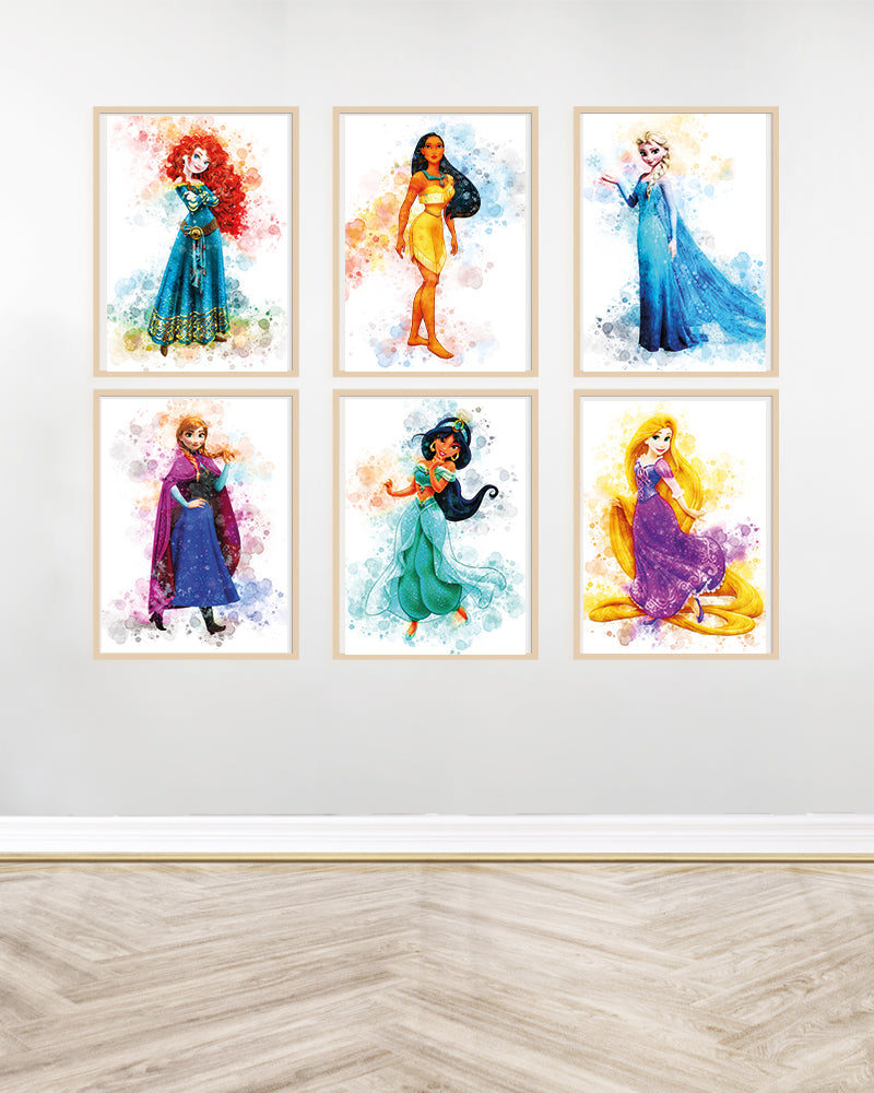 Ensemble de 6 Tableaux décoratifs - Princesses Disney 2 - Bois