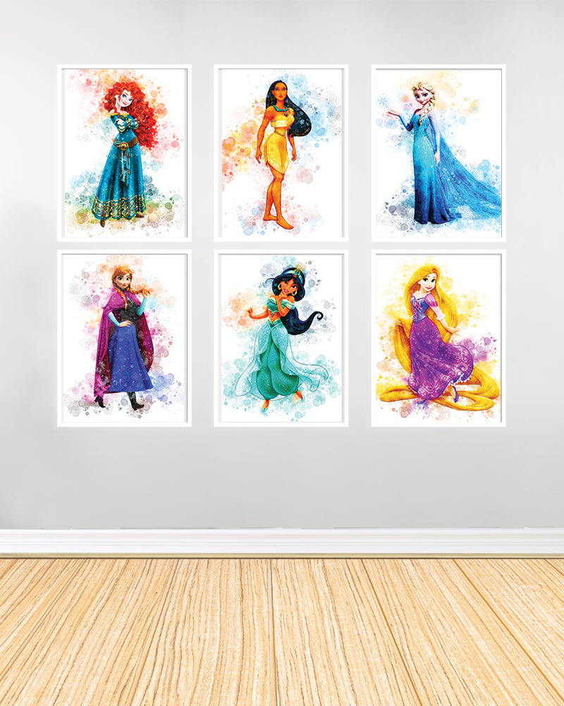 Ensemble de 6 Tableaux décoratifs - Princesses Disney 2- Blanc