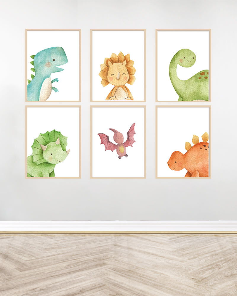 Ensemble de 6 Tableaux décoratifs - Dinosaures - Bois