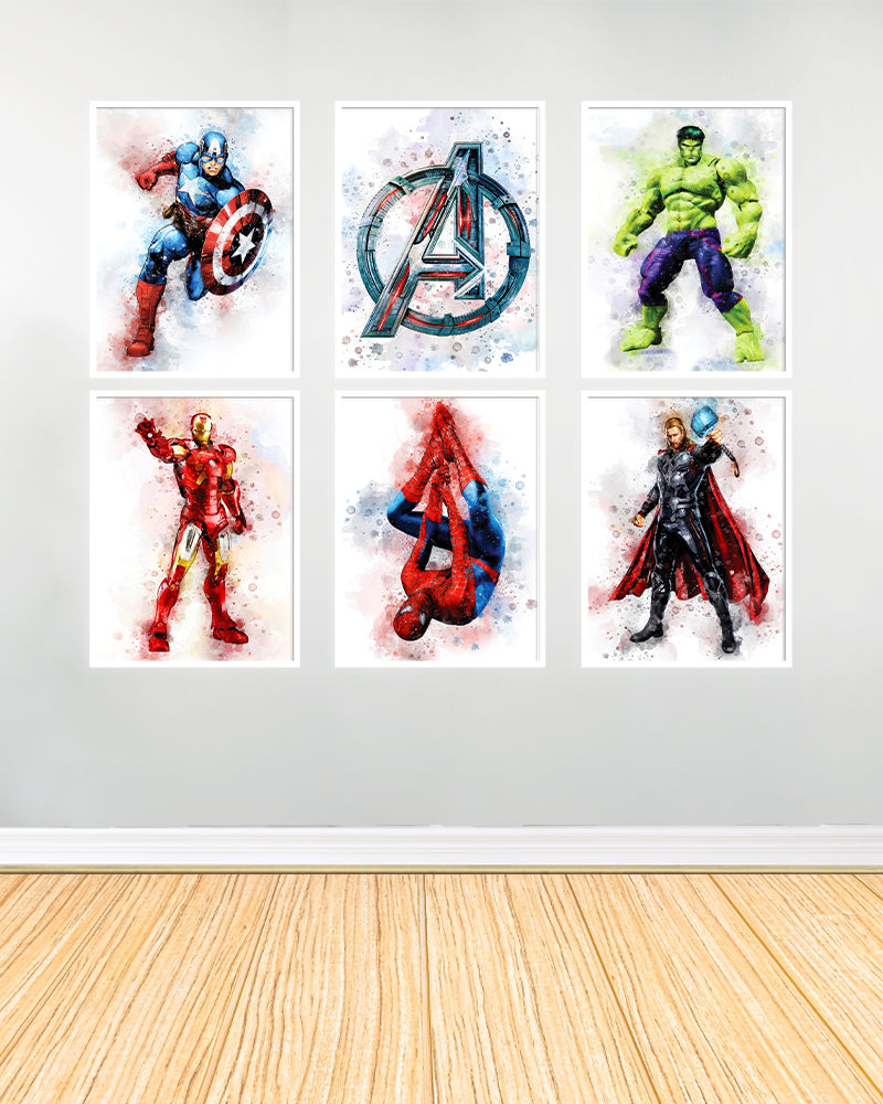 Ensemble de 6 Tableaux décoratifs - Avengers - Blanc