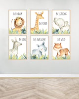 Set of 6 decorative paintings - Safari Animals 2 - Wood