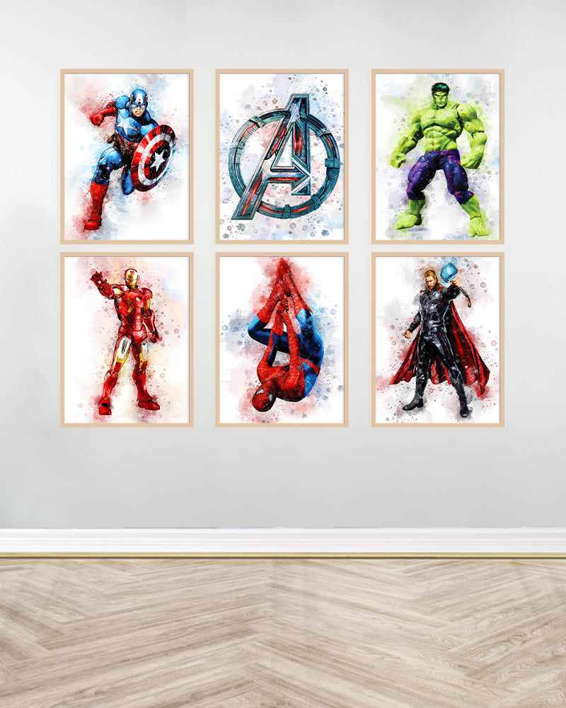 Ensemble de 6 Tableaux décoratifs - Avengers - Bois