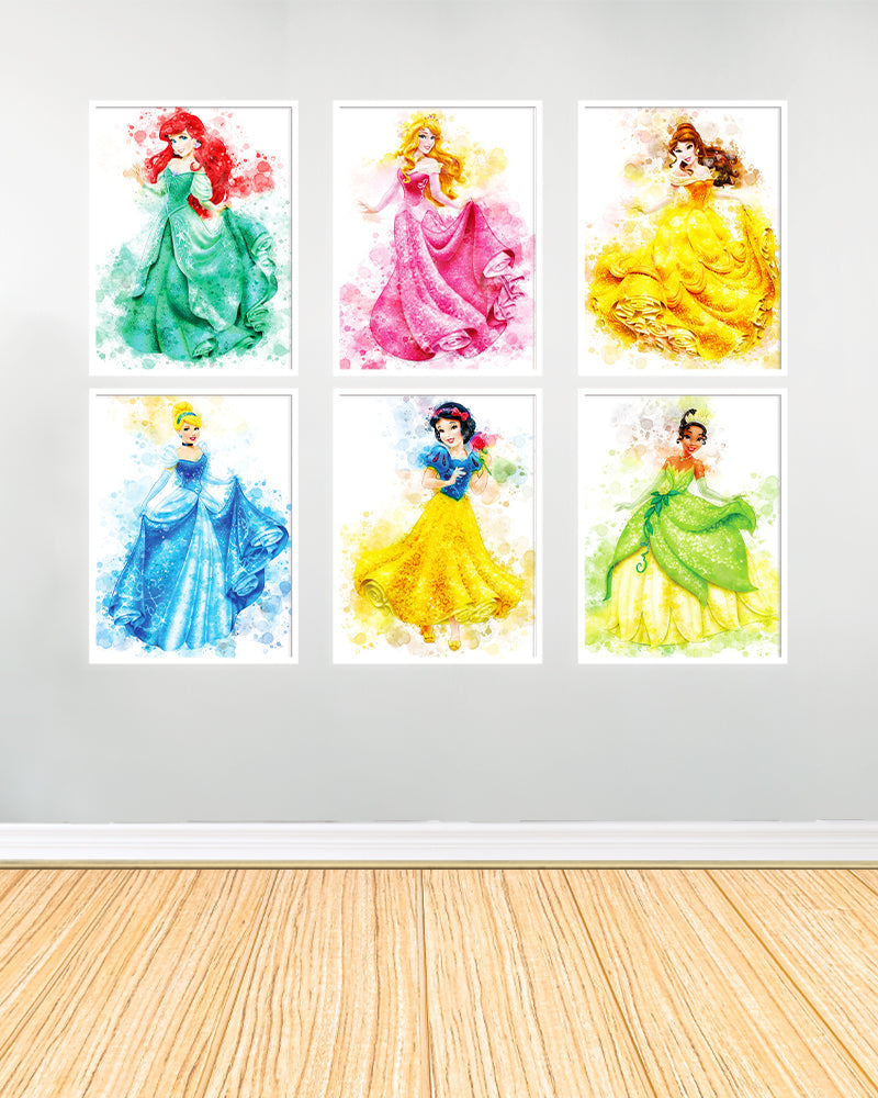 مجموعة من 6 لوحات زينة - أميرات ديزني 1 - بيضاء