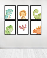 Set of 6 decorative paintings - Dinosaurs - Black