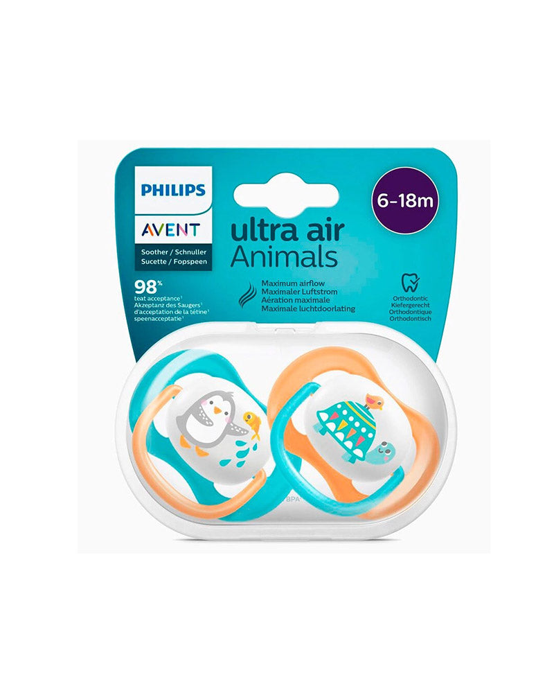 Avent Set of 2 Orthodontic Pacifiers Ultra Air Animals 6-18m