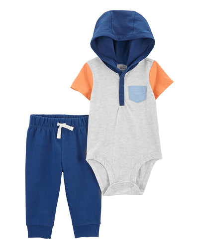 Ensemble 2 pièces body à capuche Carter's - Gris & Bleu