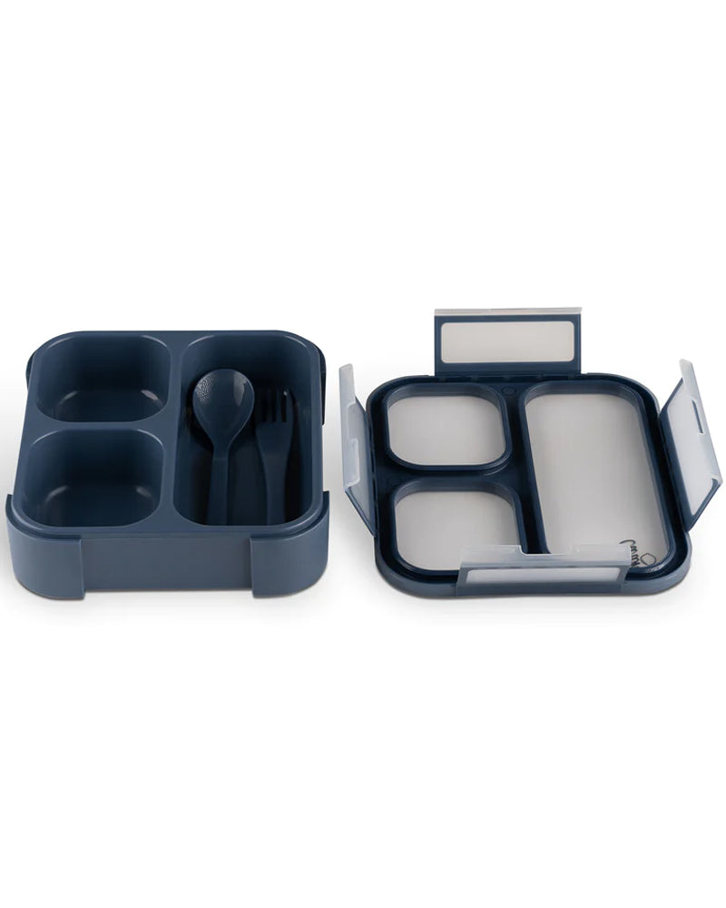 Lemon Bento Lunchbox with Fork and Spoon - Navy Blue