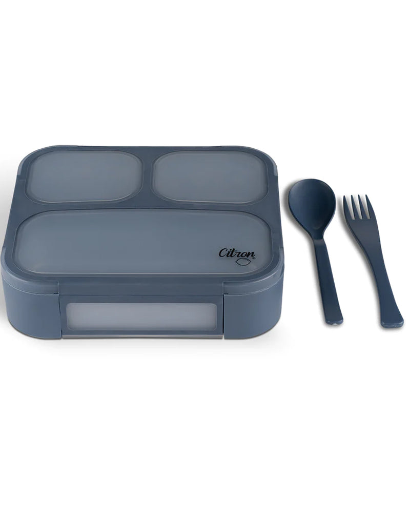 Lemon Bento Lunchbox with Fork and Spoon - Navy Blue