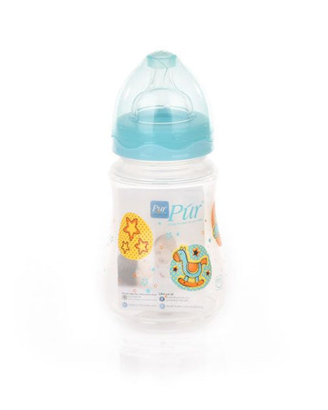 Pür Biberon à col large avec poignée Wide Neck 250ml - Bleu