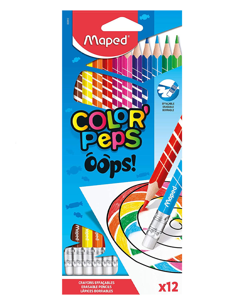 Maped Box of 12 color'peps Oops erasable Crayons