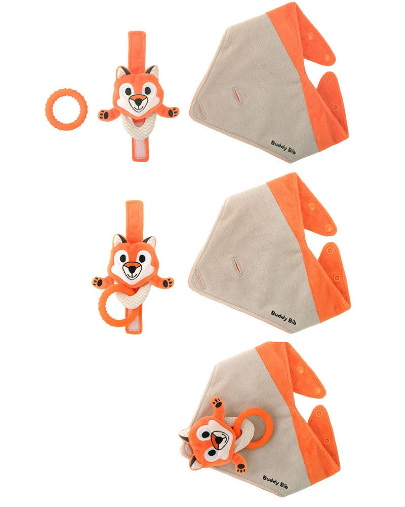 3-in-1 Sensory Teething Toy Bib - Fox