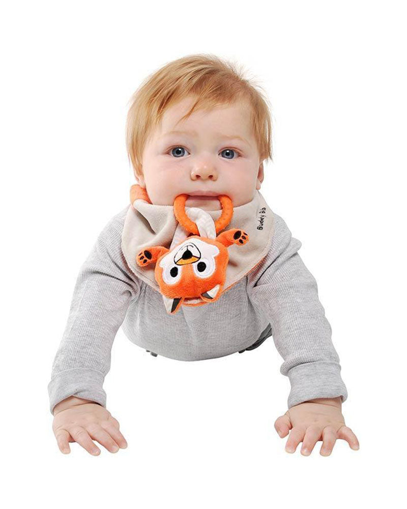 3-in-1 Sensory Teething Toy Bib - Fox