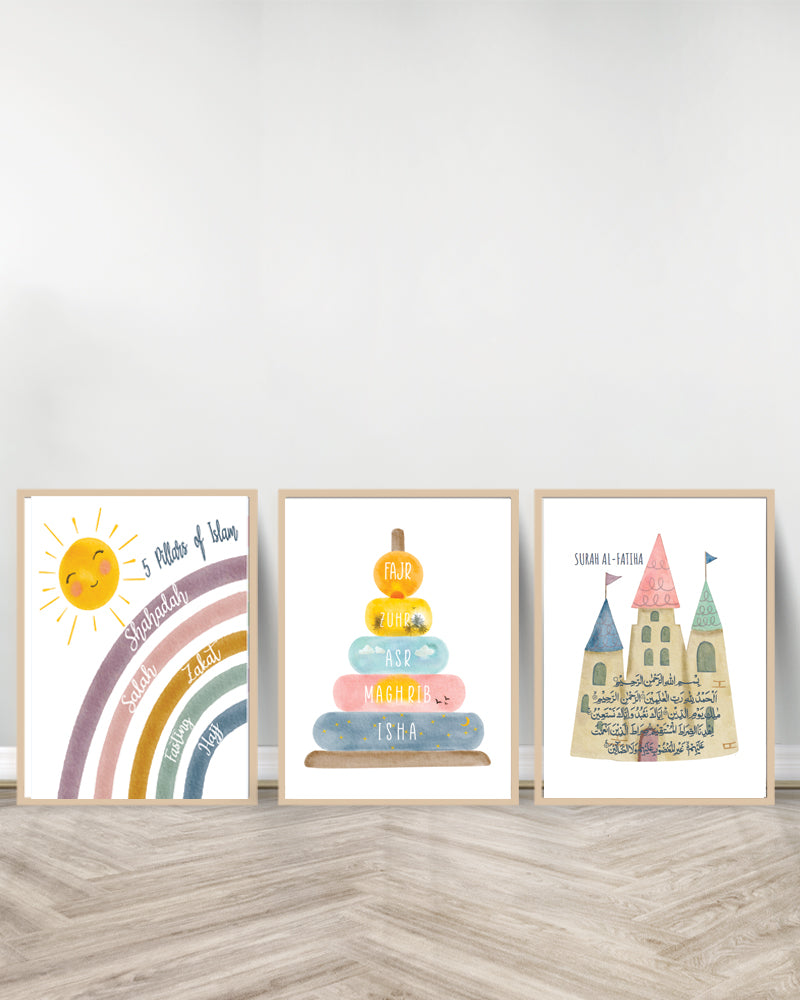 Ensemble de 3 Tableaux décoratifs - Pilliers Islam | Salat| Fatiha - Bois
