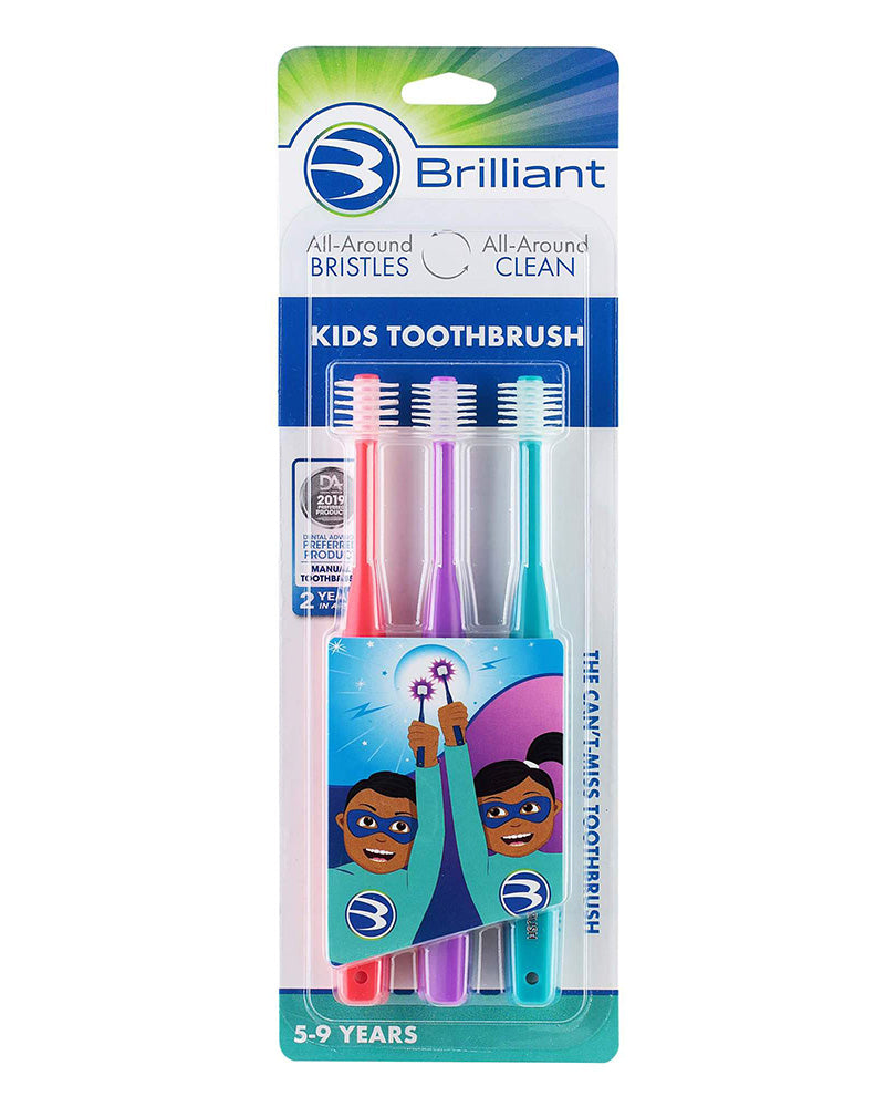 عبوة من 3 فرش أسنان بريليانت - متعددة الألوان للأطفال من عمر 5 إلى 9 سنوات