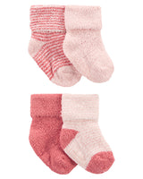 Set of 4 Chenille Bootie Socks - Pink