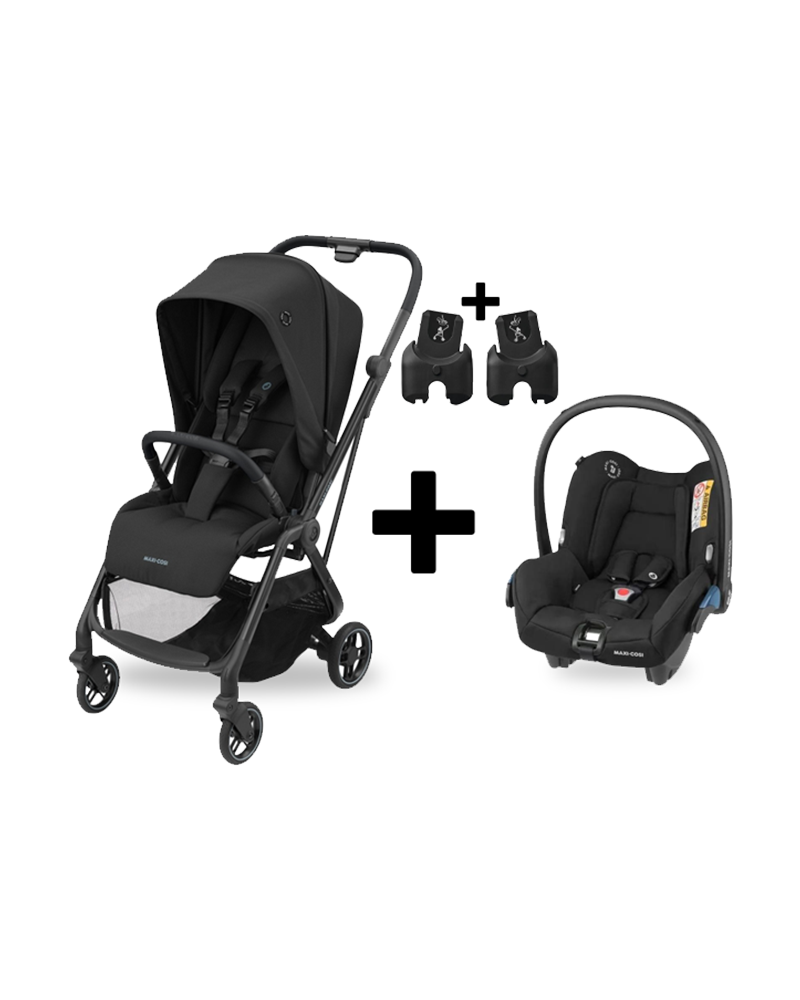 Pack Duo Poussette Leona Black + Cosi Citi + Adaptateur Maxi-cosi