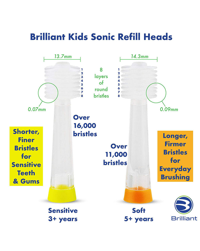 Têtes de recharge de brosse à dents sonique Brilliant Kids - Jaune
