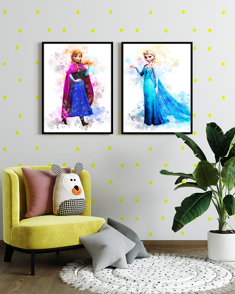 Ensemble de 2 Tableaux décoratifs - Anna & Elsa Disney Princesses - Blanc