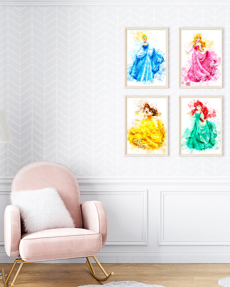 Ensemble de 4 Tableaux décoratifs - Les Princesses Disney 1 - Bois