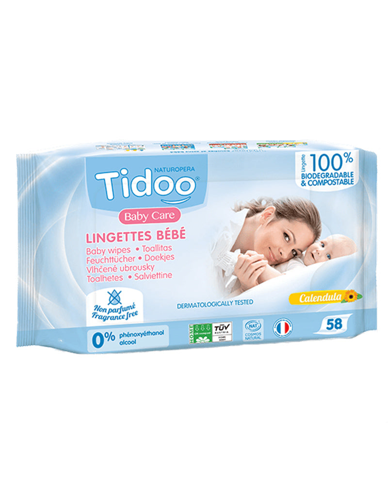 Tidoo Lingettes Ultra-Douces 100% Compostable au Calendula Sans Parfum x 58