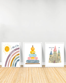 Ensemble de 3 Tableaux décoratifs - Pilliers Islam | Salat| Fatiha - Blanc